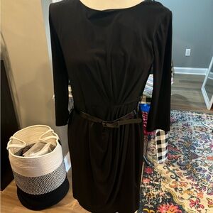 Sz 8 AB studio black belted dress. Zip back.